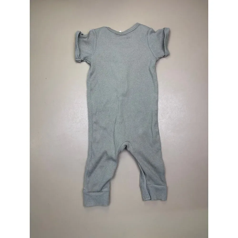 Modern Moments Baby Waffle Knit Henley Romper Sage Green 12M One Piece EUC